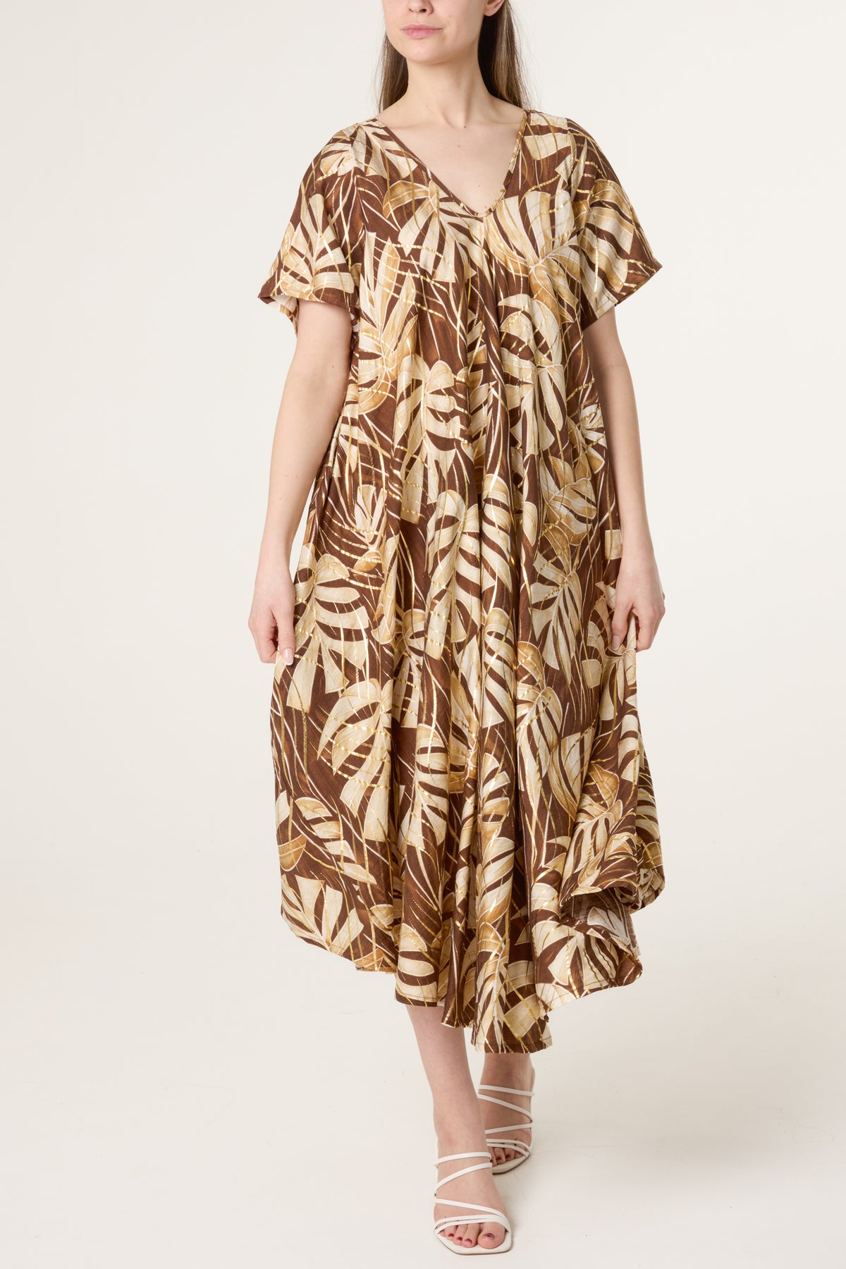 Tropical Leaf Print Smock Dress