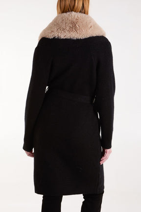 Fur Collar Two Pocket Cardigan