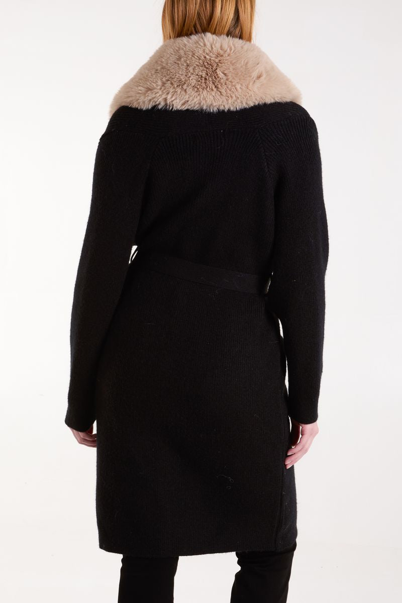 Fur Collar Two Pocket Cardigan