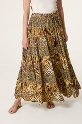Metallic Leopard Tiered Maxi Skirt
