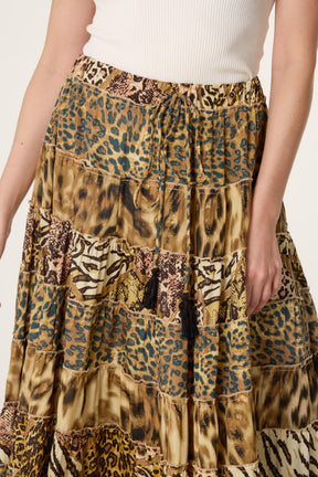 Metallic Leopard Tiered Maxi Skirt