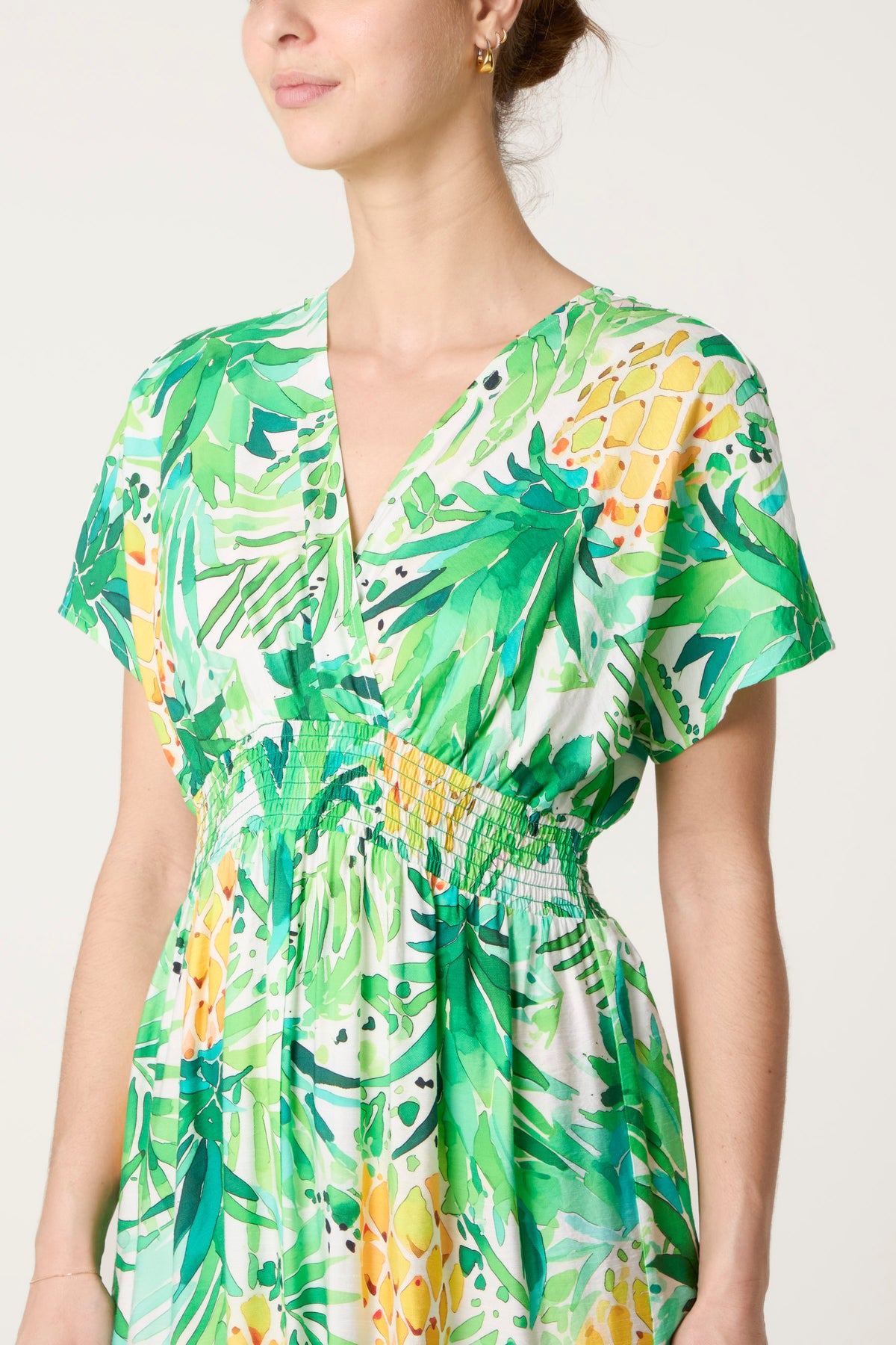 Pineapple Print Front Split Midi Dress