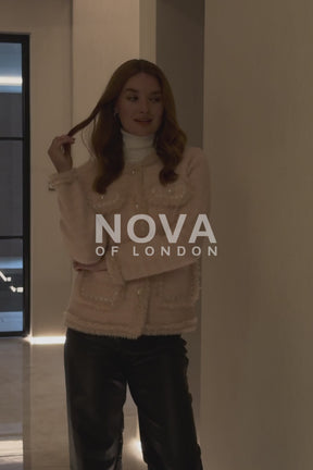 Pearl Button Check Knit Cardigan Jacket