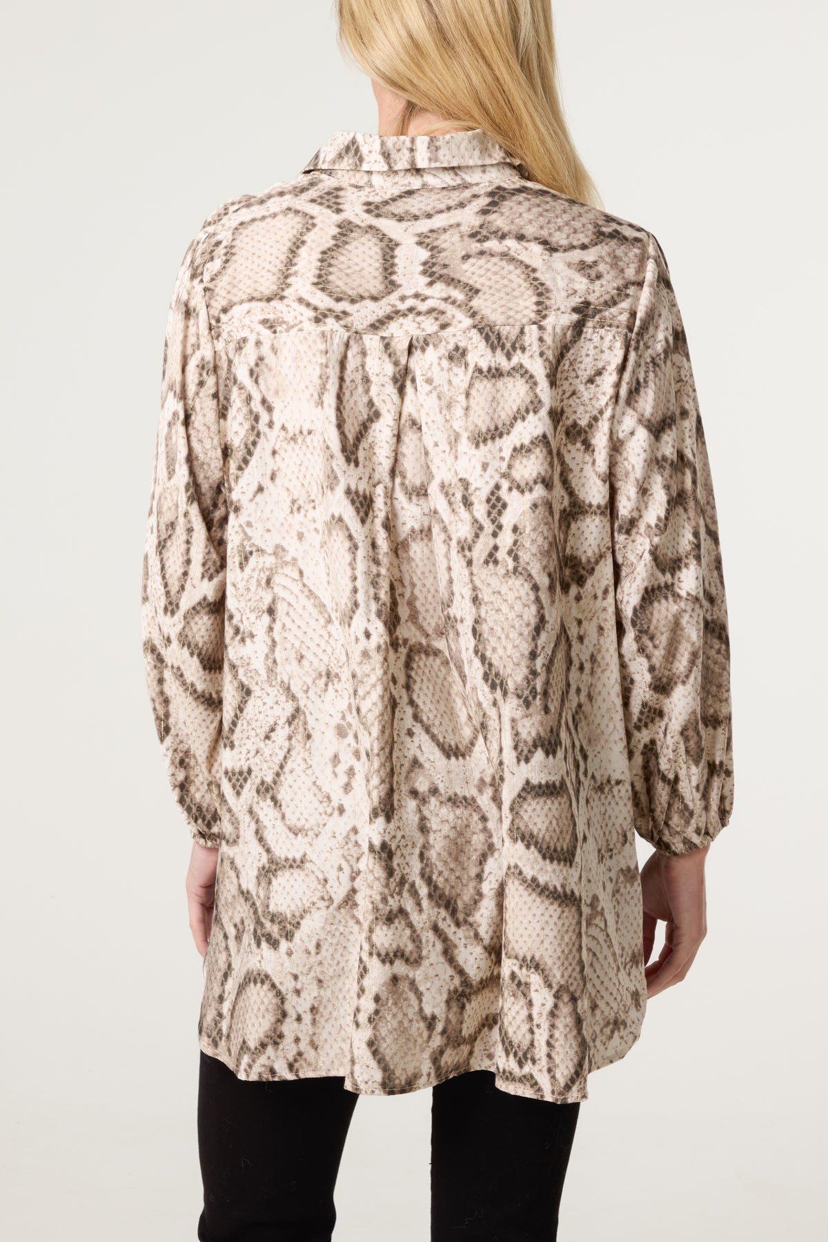 Metallic V-Neck Snake Print Shirt