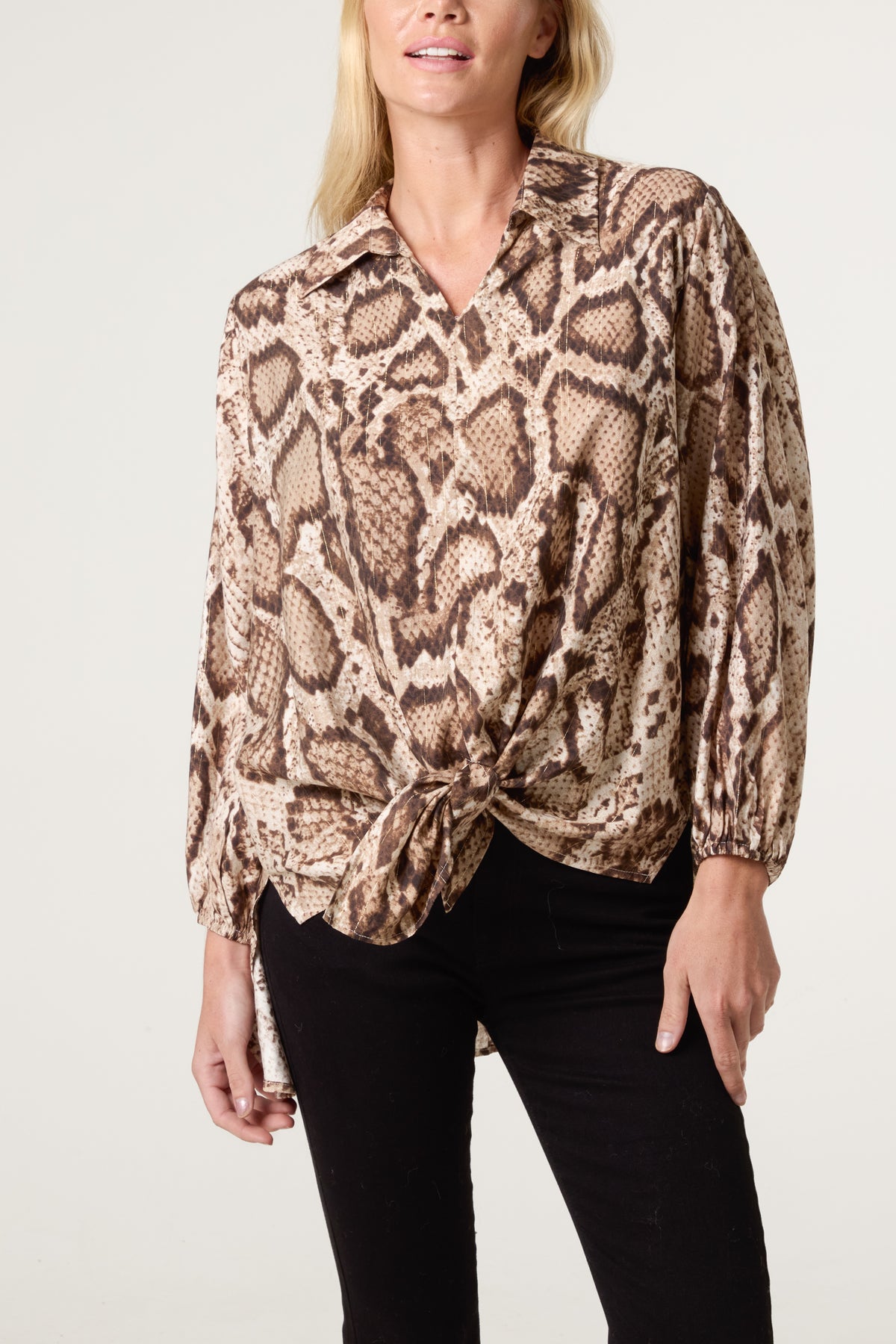 Metallic V-Neck Snake Print Shirt