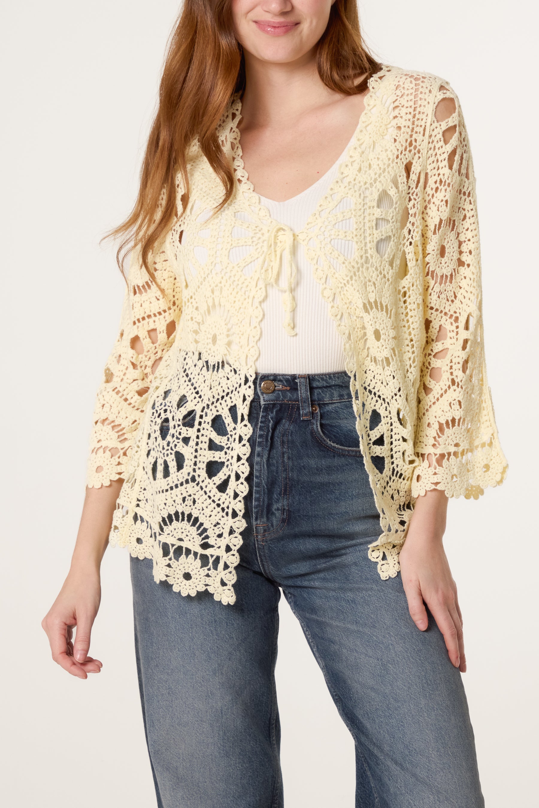 Wide Sleeve Floral Crochet Cardigan