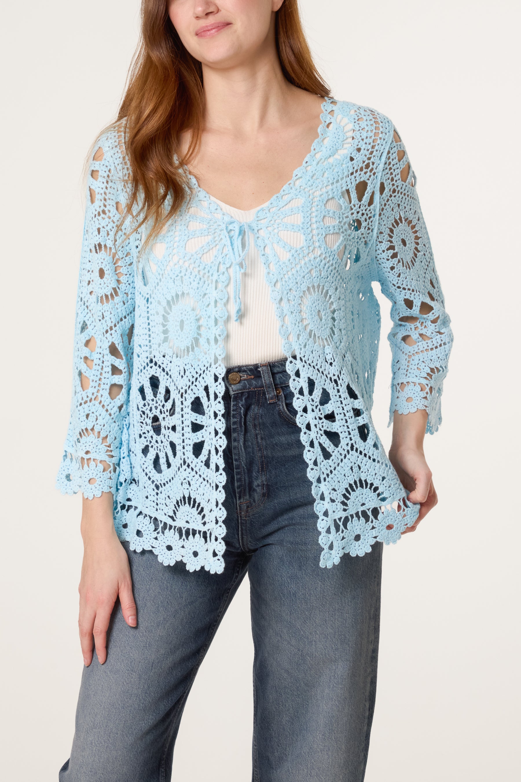 Wide Sleeve Floral Crochet Cardigan
