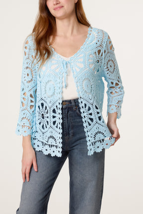 Wide Sleeve Floral Crochet Cardigan