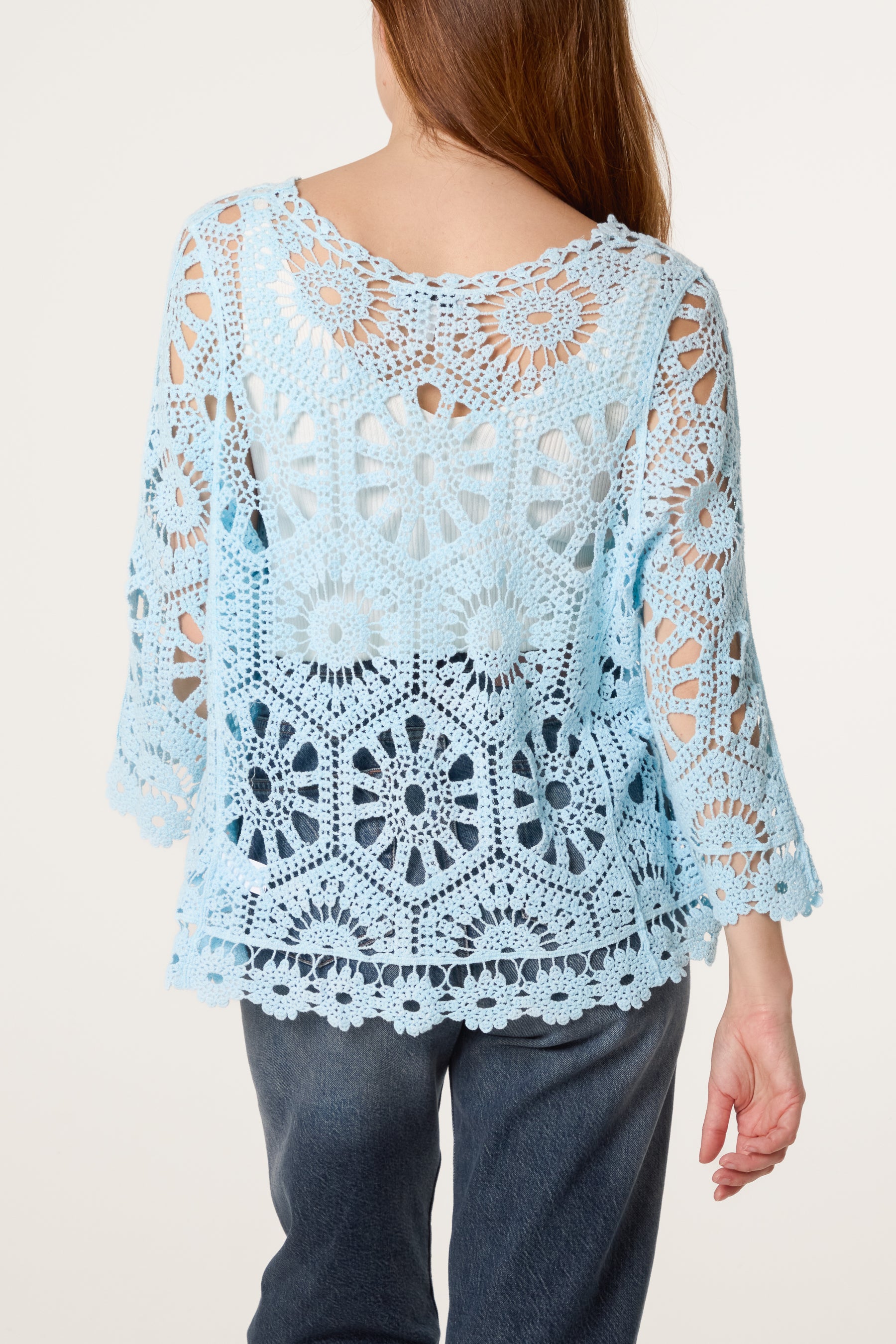 Wide Sleeve Floral Crochet Cardigan