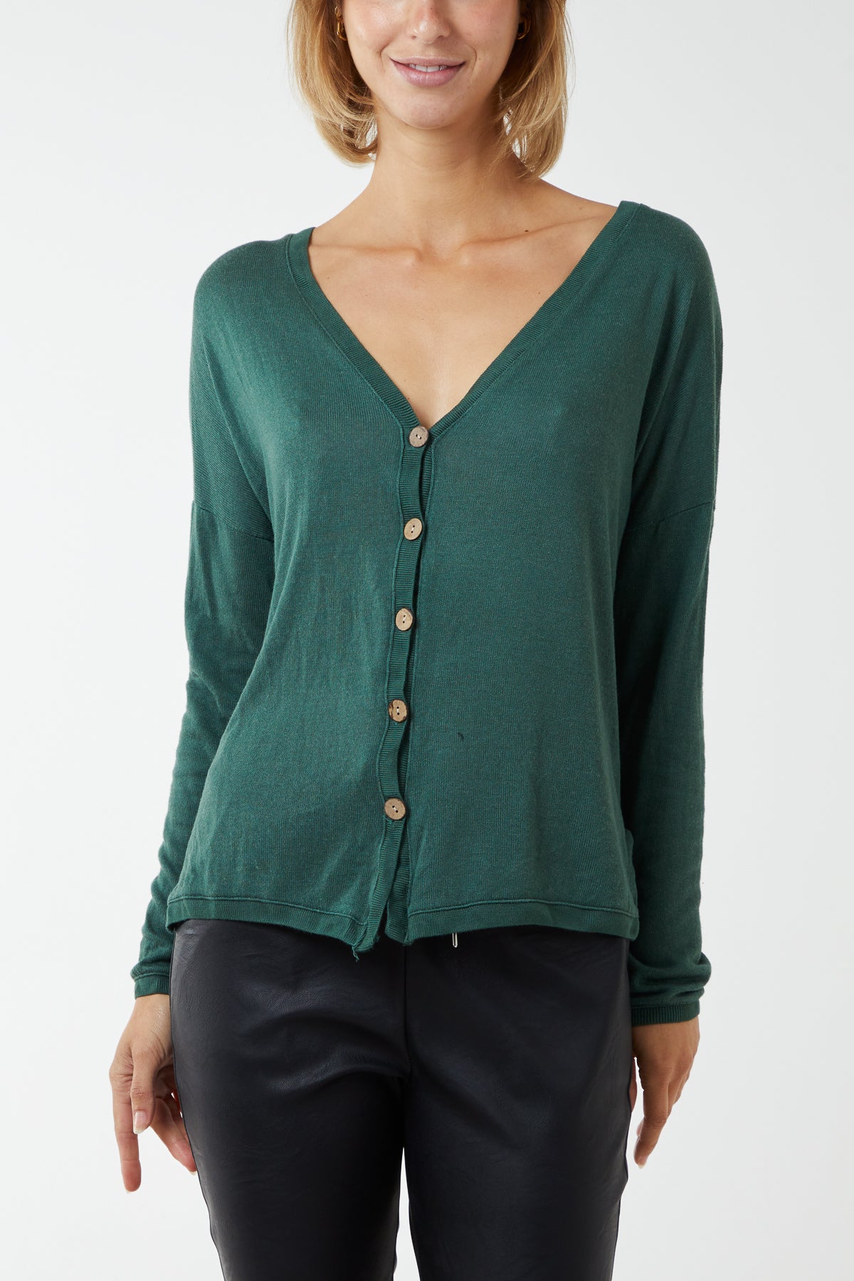 Fine Knit Button Cropped Cardigan