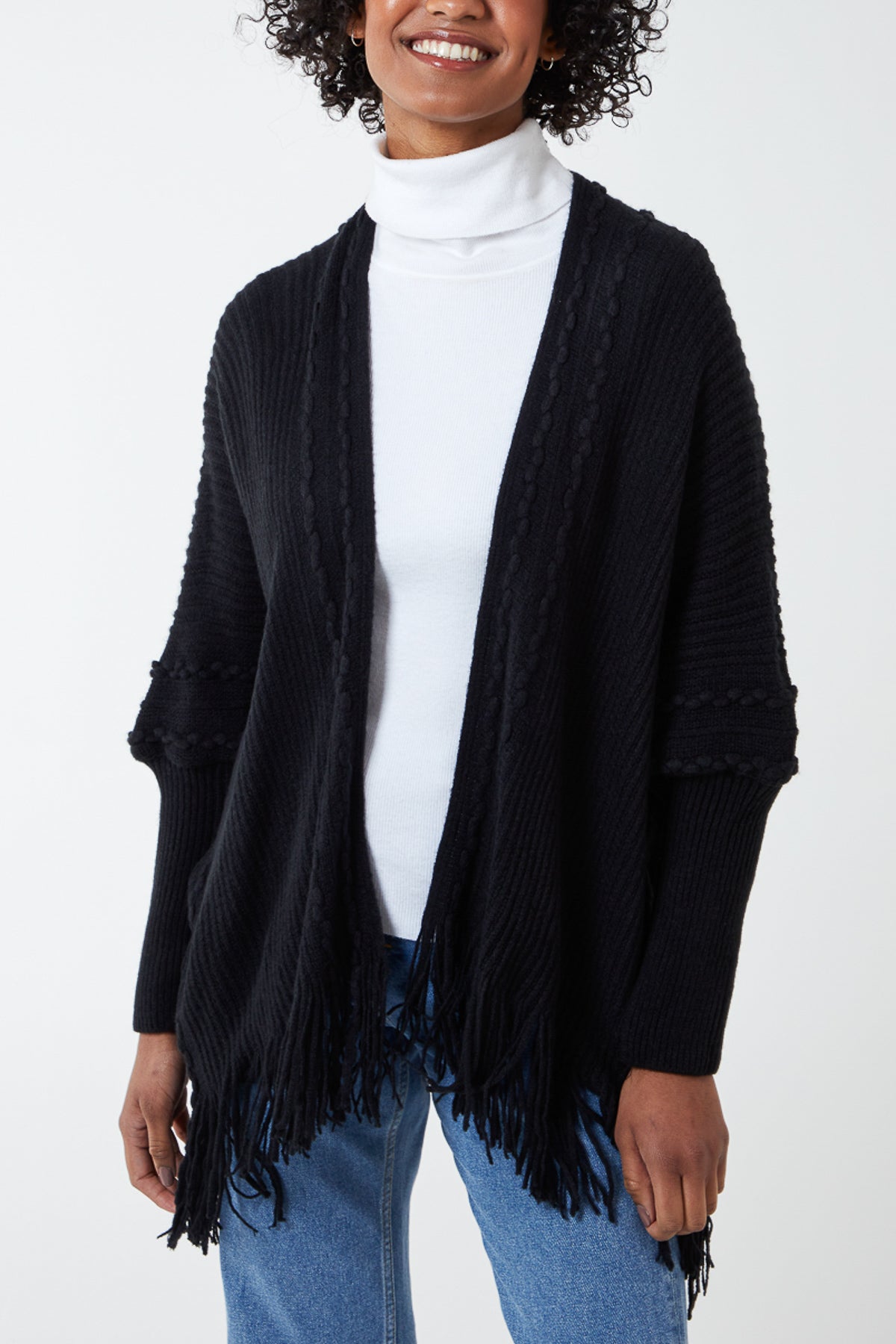 Ribbed Cardigan With Fringe Hem