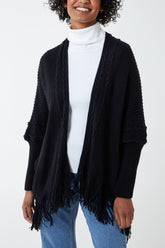 Ribbed Cardigan With Fringe Hem