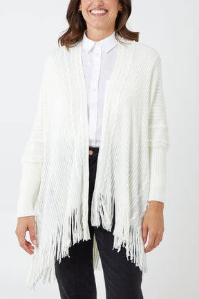 Ribbed Cardigan With Fringe Hem