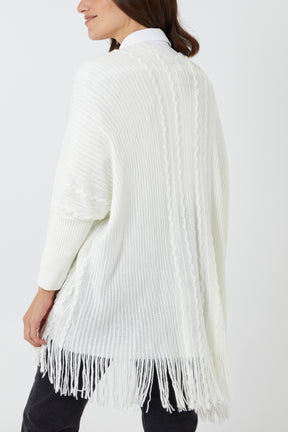 Ribbed Cardigan With Fringe Hem