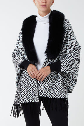 Faux Fur Lined Monogram Poncho